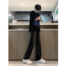现货24春夏渐变复古蓝黑色宽松直筒阔腿牛仔裤男K5806-P50，男装牛仔裤，星座205