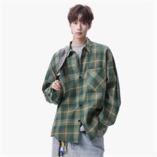 衬衫男春季新款港风宽松大码磨毛格子长袖衬衣CS618-P35，男装衬衫，星座214-3