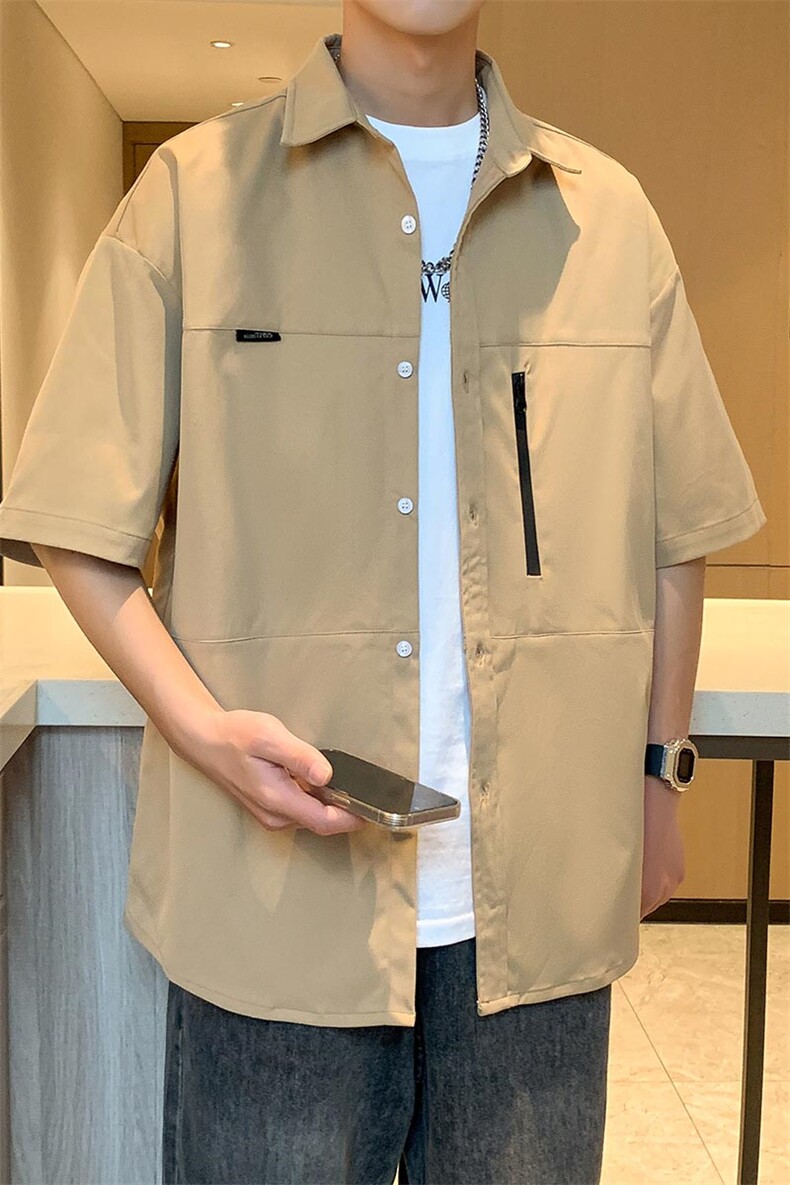 109-C4103-特批40夏季新款港风宽松潮流翻领短袖衬衫,男装T恤,星座109
