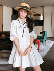学院风甜美少女白色中袖连衣裙女2025春夏秋超火巨好看减龄小短裙，女装连衣裙，浙宝276（原081）
