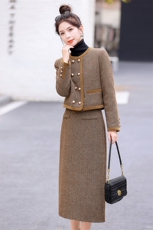 小香风套装2025秋冬新款高级感洋气法式羽绒毛呢冬裙两件套职业装，女装套装/套裙，尚洛菲