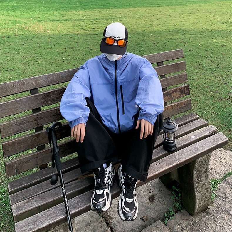 潮牌纯色拼接连帽防晒衣男2034宽松百搭情侣防晒服外套W5834-P43,男装防晒衣,星座412-2