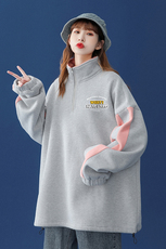 中性秋季字母印花撞色宽松连帽开衫卫衣B204P55控78加绒P65，男装卫衣，A247A