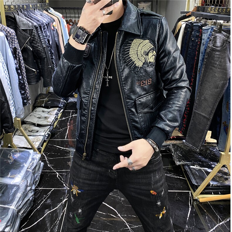 58622021新款秋冬休闲青春流行修身型翻领皮衣,男装皮衣,钱塘2010-1