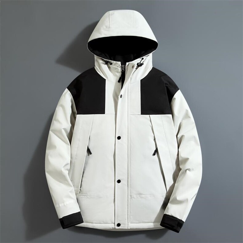 拼色冲锋衣韩版男士情侣光板连帽校服羽绒服白鸭绒外套，男装羽绒服，星座301D-5(原星座1415）