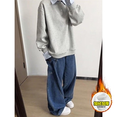重磅加绒硬挺boxy男女美式高街假两件衬衫领长袖卫衣POLO领打底衫，男装T恤，电商A443