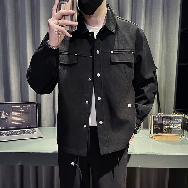 社会小伙秋装新款男时尚工装夹克男店主外套JK82-P78控128黑色，男装夹克，星座301B-1
