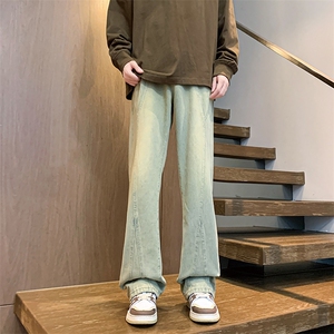 美式高街渐变水洗牛仔裤男款微喇拼接潮牌裤子复古KZ014P63加绒73图片