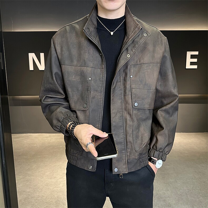 美式复古皮衣男设计感宽松夹克轻奢潮牌外套皮夹克513-P168,男装皮衣,星座310A-4