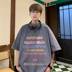 量大优供抖音视频支持得物配合二开美式满天星亮片短袖T恤MTX501，男装T恤，电商A486