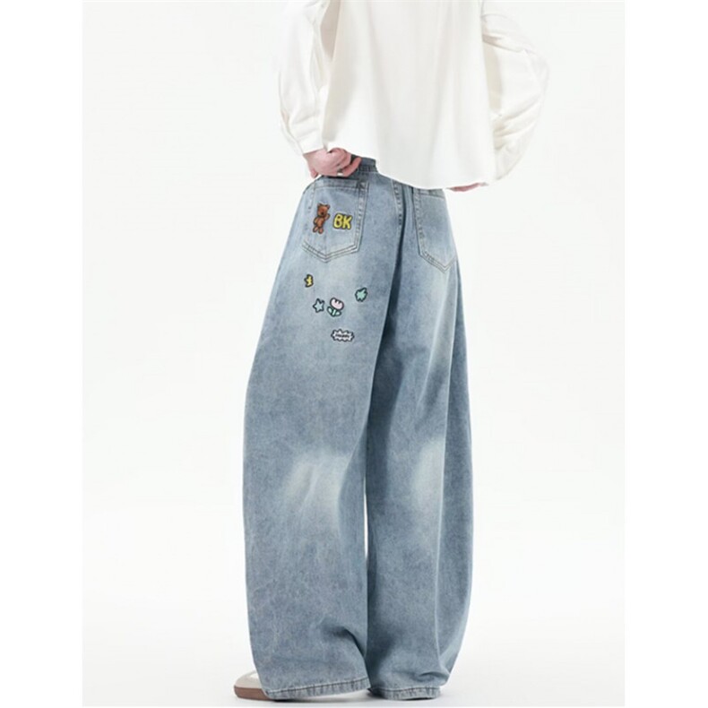 WE1691-P59青少年设计感阔腿牛仔裤男女高街弯刀裤，男装牛仔裤，电商B323A