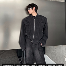 短款牛仔外套男高级痞帅小众设计师男垫肩牛仔夹克网图JK2639-P80，男装夹克，星座302B-2