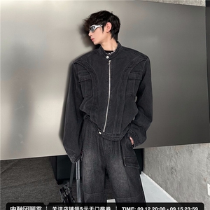 短款牛仔外套男高级痞帅小众设计师男垫肩牛仔夹克网图JK2639-P80图片