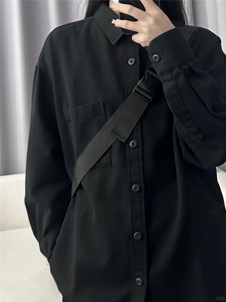 军绿色长袖衬衫男款春季高级感cleanfit工装外套潮牌痞帅翻领衬衣,男装衬衫,星座1302