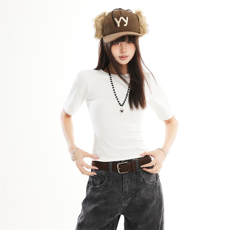 圆领中袖t恤女打底衫2026春季新款时尚短袖显瘦体恤上衣YD272-P30,男装T恤,星座509