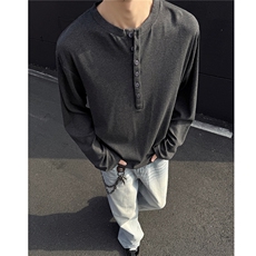 主推慵懒风亨利领长袖T恤垂感百搭cleanfit打底衫男H1052特P35，男装T恤，电商A341
