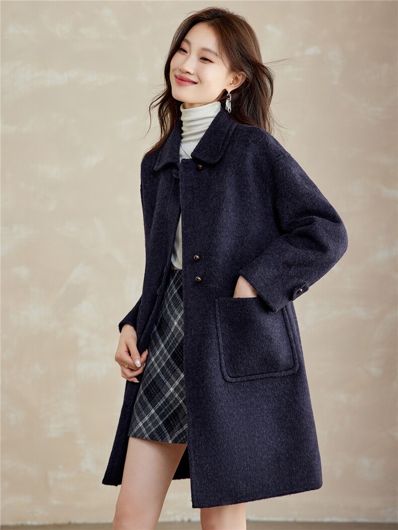 中长款毛呢外套女2025秋冬新款气质减龄高级感休闲百搭双面呢大衣,女装双面呢大衣,拾衣