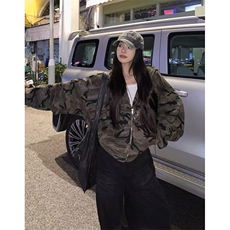 美式加绒迷彩连帽短款卫衣女2025秋冬宽松甜酷风外套WS451，女装短外套，星座1116A（原606A-3）