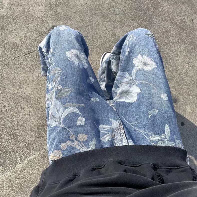 美式复古做旧牛仔裤男设计感小众直筒阔腿潮牌痞帅裤子20400-p55,男装牛仔裤,星座1008