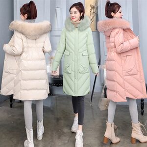 冬季羽绒棉服女中长款2025新款棉衣收腰修身显瘦时尚加厚学生棉袄,女装棉衣/棉服,关键词