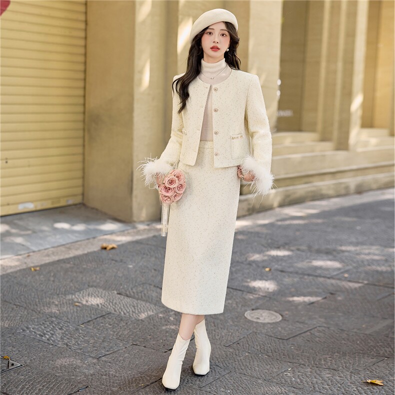 法式小香风90羽绒套装女2025年冬季新款轻奢高级感半身裙两件套,女装套装/套裙,韩宇舍