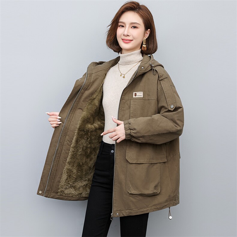 2024年冬季时尚潮流中长款休闲加绒加厚派克服,女装派克服,独衣靓