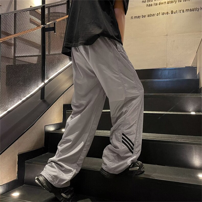 新款美式复古嘻哈运动裤男女宽松直筒垂坠感条纹休闲裤QK320-P32,男装休闲裤,星座1008