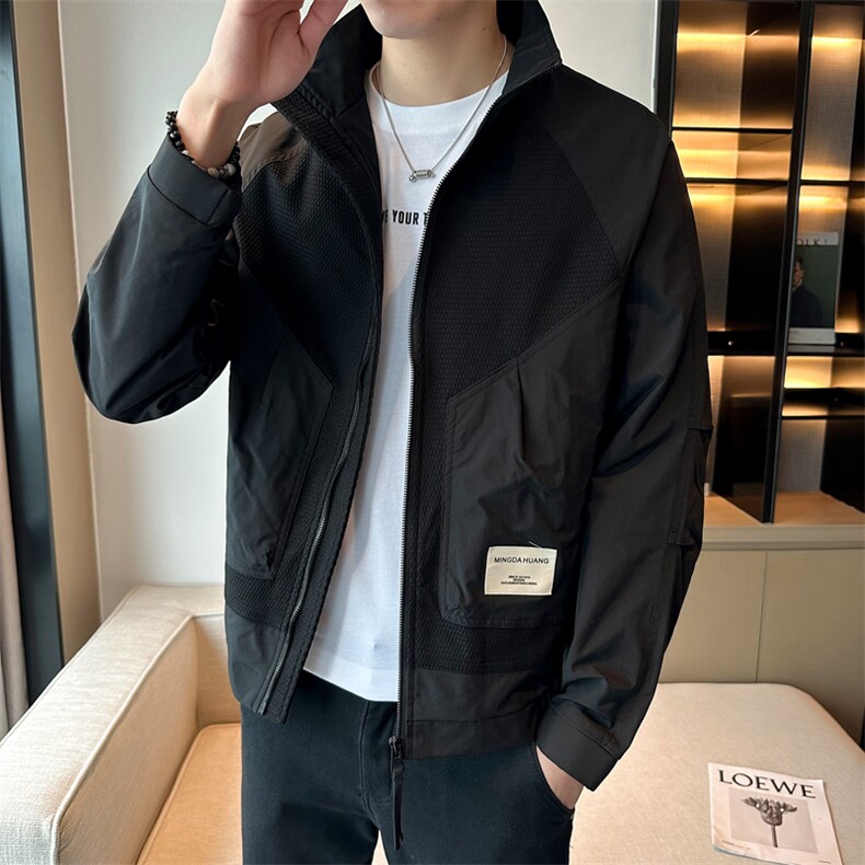 2023秋季新款夹克外套男时尚潮牌拼料立领上衣jkD08-p115,男装夹克,电商D303