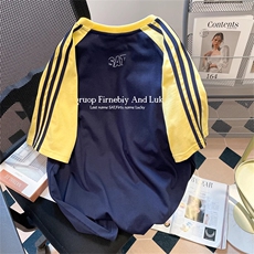 夏季美式高街重磅纯棉三条杠织带插肩撞色男女短袖T恤CZ53-特P25，男装T恤，电商A486