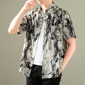 YK86074-P30 聚酯纤维  冰丝水墨凉感衬衫男夏季薄款图片