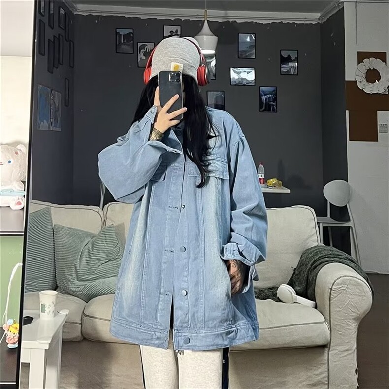 渐变牛仔外套男女春秋季美式高街ins潮牌hiphop宽松夹克J2048-p62,男装工装外套,星座1008-1