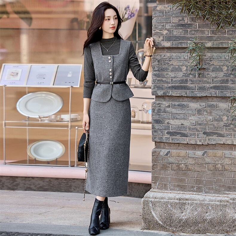 2025秋冬个性潮流百搭优雅显瘦有气质优雅舒适三件套,女装套装/套裙,香水丽阁