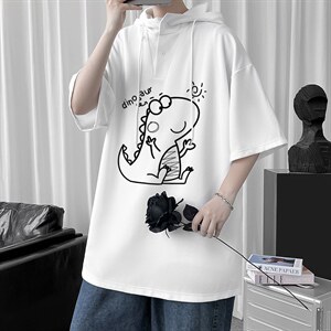 LD54172-P45 连帽短袖t恤男大码胖子带帽五分袖中袖图片