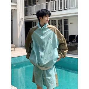 夏季薄款防晒衣五分短裤两件套装青少年户外休闲运动服TZ111p55图片
