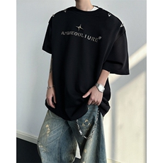 8XL-M夏季小众解构飞机扣一字肩设计稿短袖立体T恤卫衣男DX331P58，男装T恤，电商D206-1
