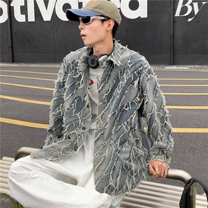 毛边拼色水洗牛仔衬衣外套流苏设计感炸街网红衬衫外套J3502-p75图片