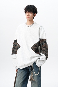 8XL-M 春秋季圆领拼接撞色民族风卫衣男新款潮牌上衣服WY005P58图片