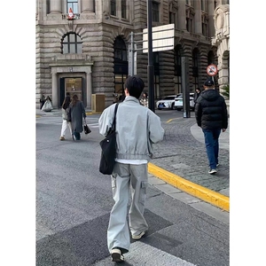 美式复古立领工装牛仔外套男春秋季高级感宽松百搭休闲飞行员夹克图片