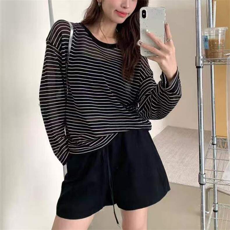 新款套头防晒长袖衫时尚百搭圆领,女装衬衫,锦弘羊绒