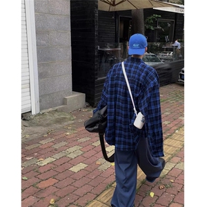 有货。蓝色格子长袖衬衫男女款2026格纹衬衣外套CY1263-P33图片