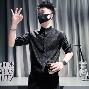 301A-1 CS580 P55 社会小伙店主风立领提花中袖衬衫男 浅蓝2图片