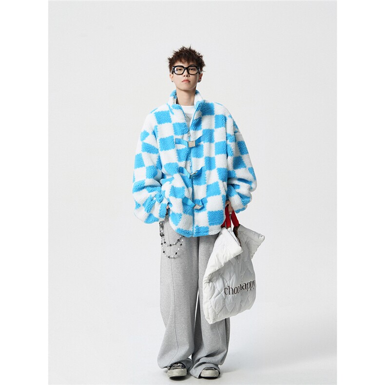 羊羔毛格子外套大码M-5XL加棉聚酯纤维棉衣YG78159P105控149,男装棉衣,星座226-1