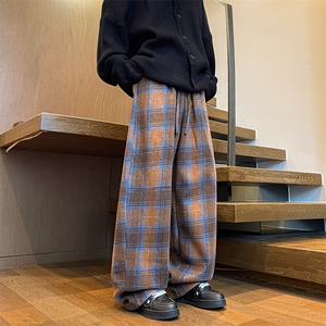 8XL-M美拉德格子毛呢休闲裤美式复古大码慵懒宽松阔腿裤KZ1932P55图片