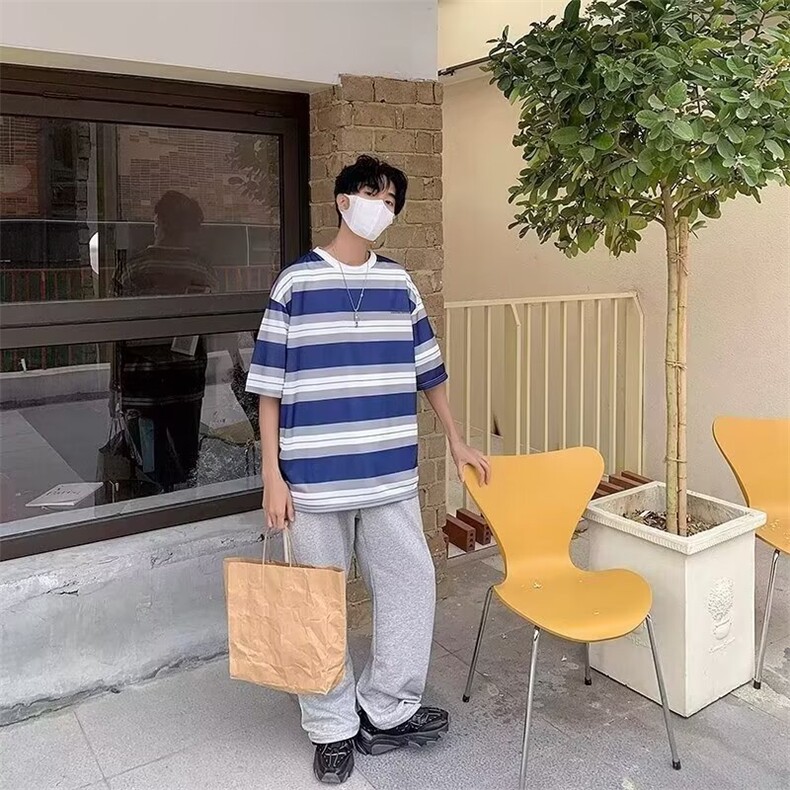 2024春夏季新款男休闲圆领条纹短袖T恤HT51P25,男装T恤,星座1116-2