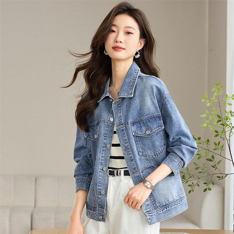 时尚春季女装翻领水洗牛仔外套显瘦百搭宽松夹克,女装牛仔外套,文熹诺