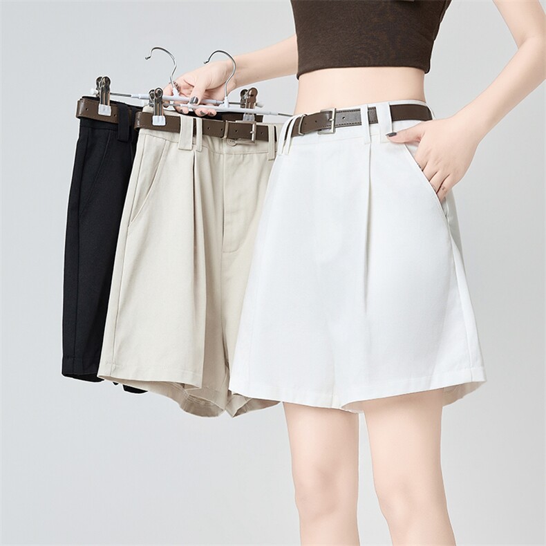 天丝棉工装短裤女夏季2025新款高腰阔腿a字休闲西装五分中裤，女装短裤/热裤，梦白服饰厂