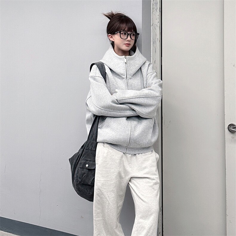 抖音得物高品质25秋冬美式高街宽松结构防风高领连帽卫衣外套W60,男装卫衣,电商A486-1