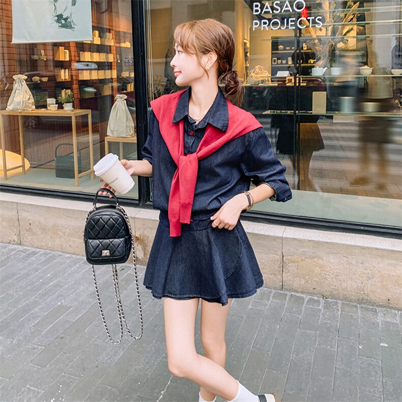 24秋装设计款牛仔衬衫+牛仔裤裙+披肩三件套2C239-SS21-P160-K238,女装套装/套裙,2C239