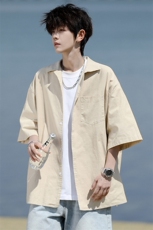 8XL-M亚麻短袖衬衫男夏薄款宽松休闲百搭大码半袖衬衣DC28002P50，男装衬衫，电商B312