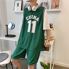 运动休闲套装男假两件t恤短裤ins潮流篮球服夏学院风班服TZ03-p36，男装牛仔裤，星座1008-2